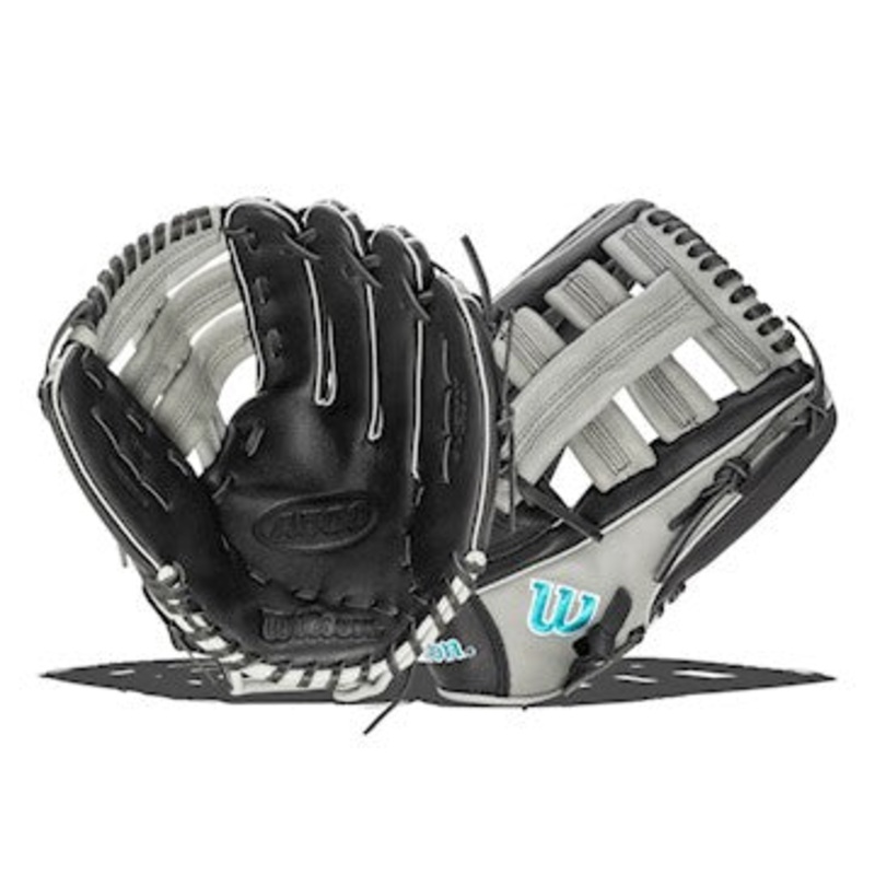 Wilson A500 Series Ball Glove-12.5″ Black/Grey/Tropical Blue LHT