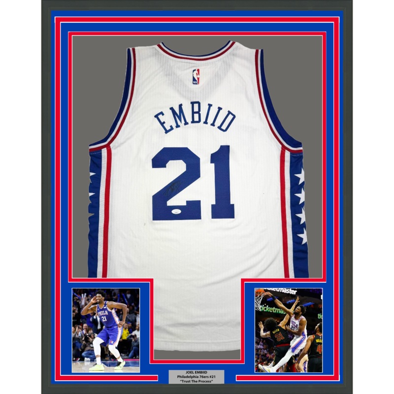 Autographed Philadelphia 76ers Joel Embiid White Basketball Jersey