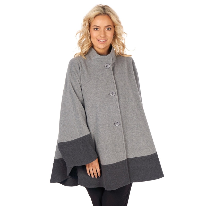 Women’s Wool and Cashmere Cape in Two Tone Grey with Surpiqure Stitching Two Tone Grey – Cape with Surpiqure Stitching