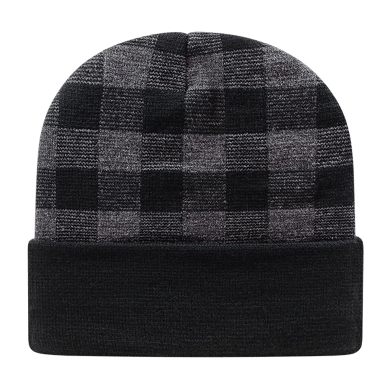 Cap America RKP12 Plaid Knit Cap with Cuff Olive/Black OSFM