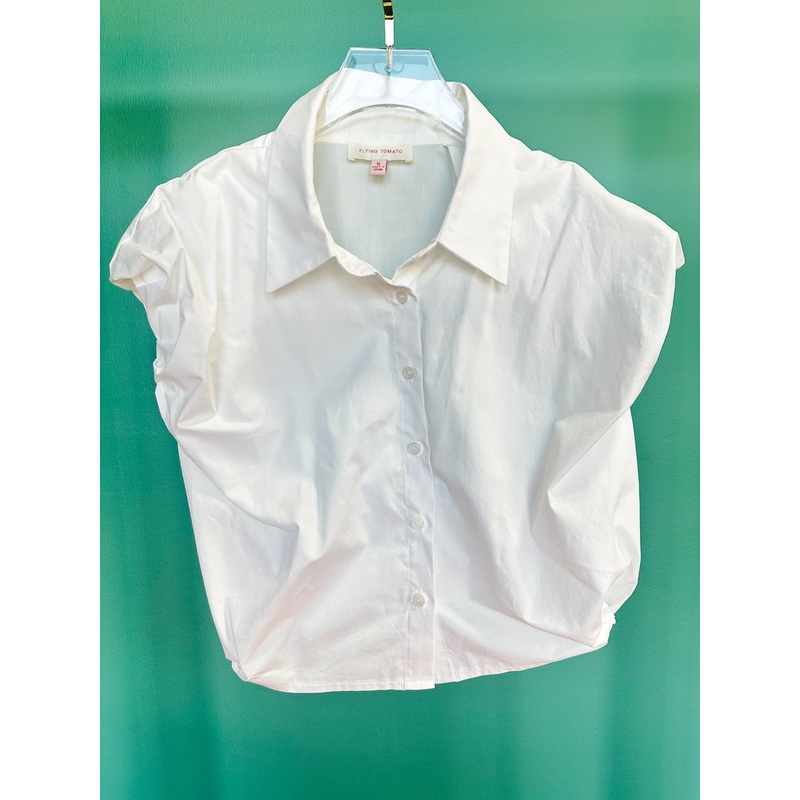 White Collared Button Down Puff Shoulder Top *FINAL SALE* Small