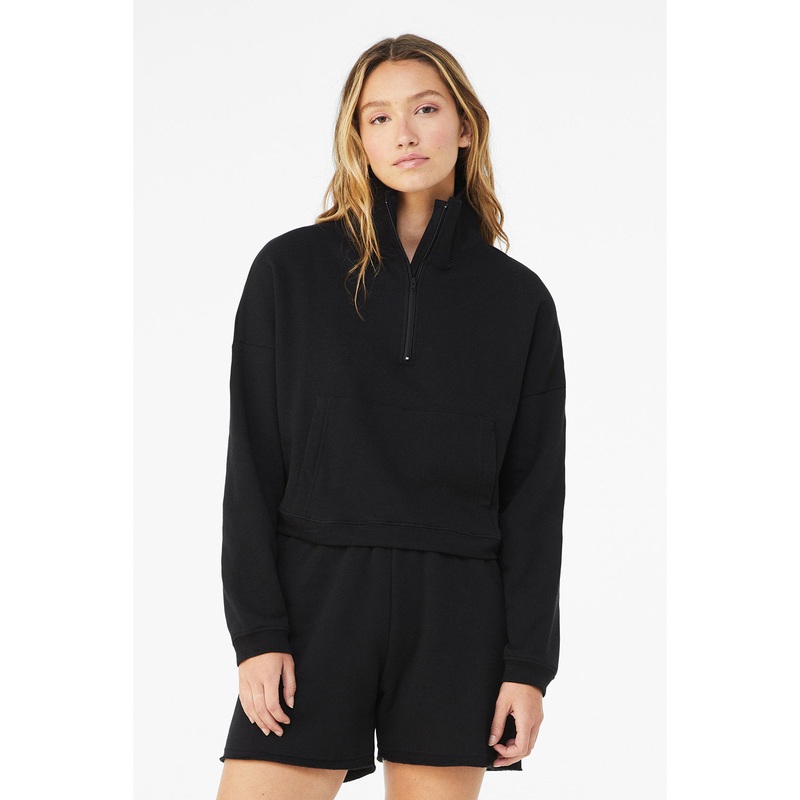 BELLA + CANVAS Ladies’ Sponge Fleece Half-Zip Pullover Sweatshirt BLACK S