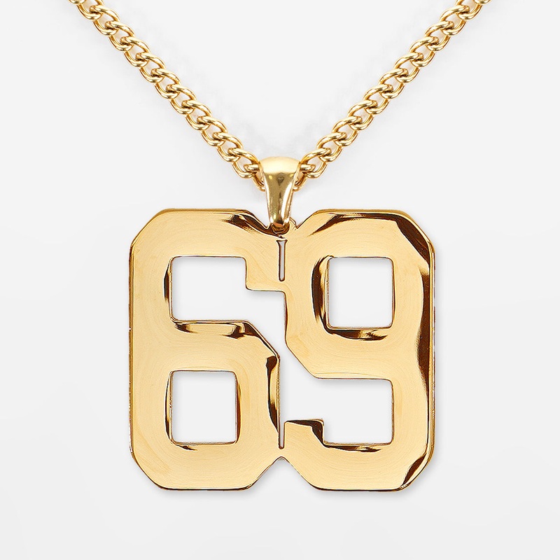 69 Number Pendant with Chain Necklace – Gold Plated Stainless Steel Kids (16″) Gold