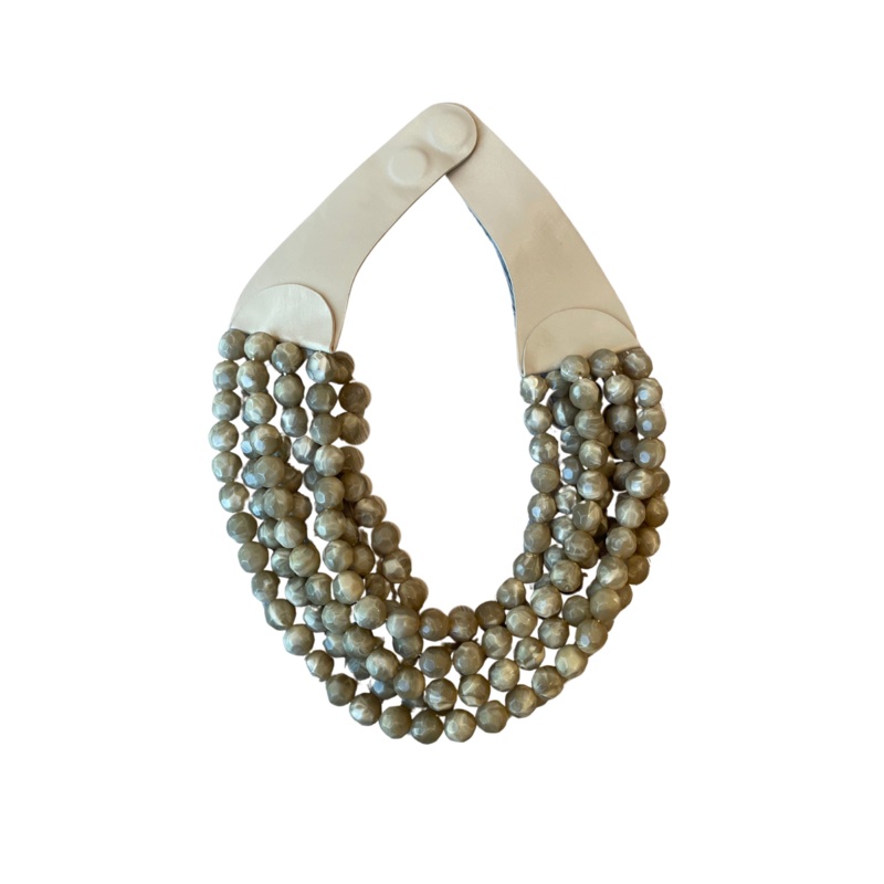 Brown Acrylic Bead Multi Layer Faux Leather Magnetic Necklace