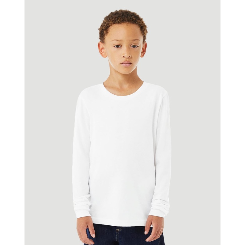 BELLA + CANVAS Youth Heather CVC Long Sleeve Tee Solid White Blend S