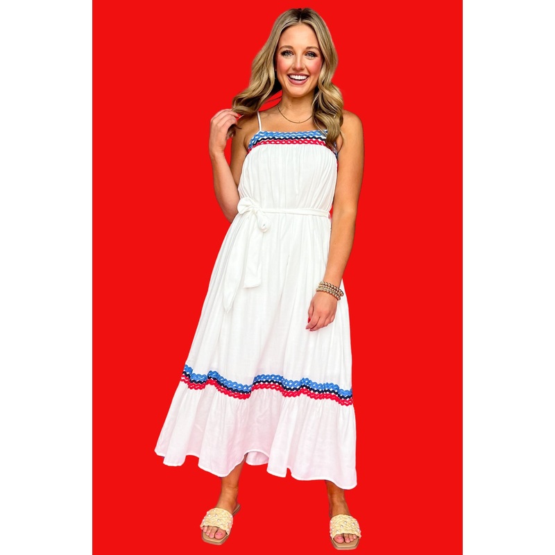 Off White Contrast Stripe Detail Shoulder Strap Midi Dress *FINAL SALE* Small