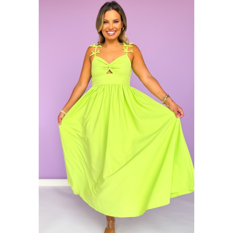 Lime Bow Shoulder Sleeveless Cutout Midi Dress *FINAL SALE* Small