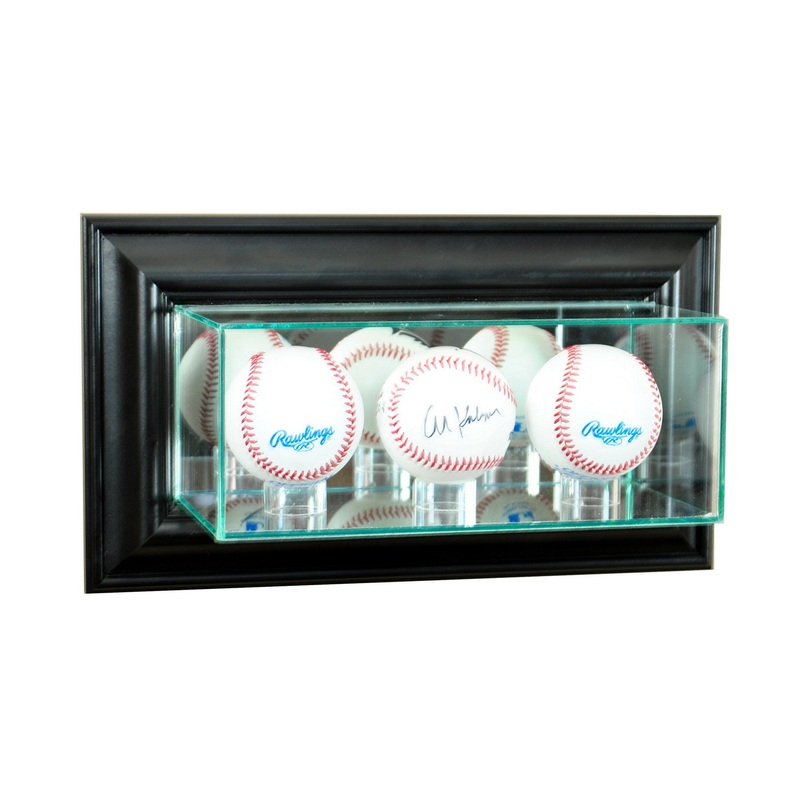 Wall Mounted Triple Baseball Display Case with Mirrors