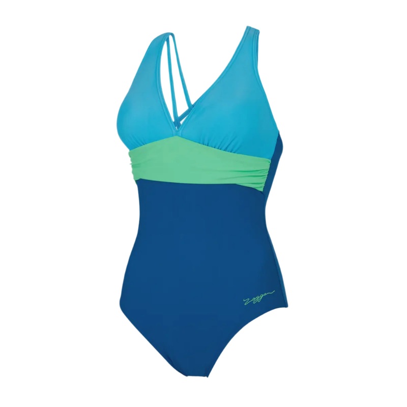 Zoggs Cyber Panel Crossback Womens Swimsuit – Blue/Green Size 10