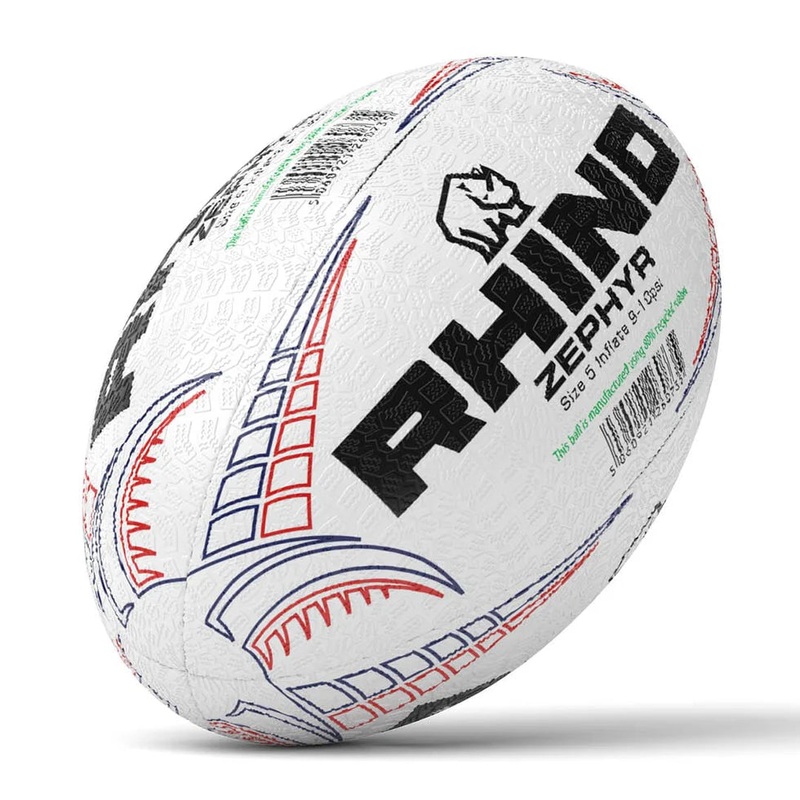 Rhino Zephyr Recycled Rugby Training Ball White S5