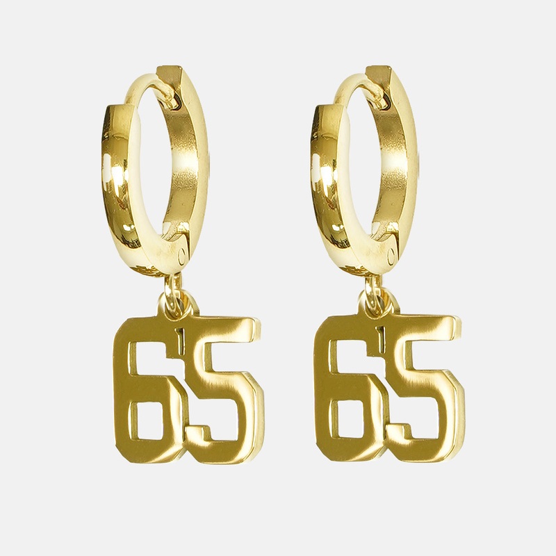 65 Number Earring – Gold Plated Stainless Steel Gold