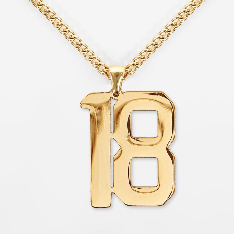 18 Number Pendant with Chain Necklace – Gold Plated Stainless Steel Kids (16″) Gold