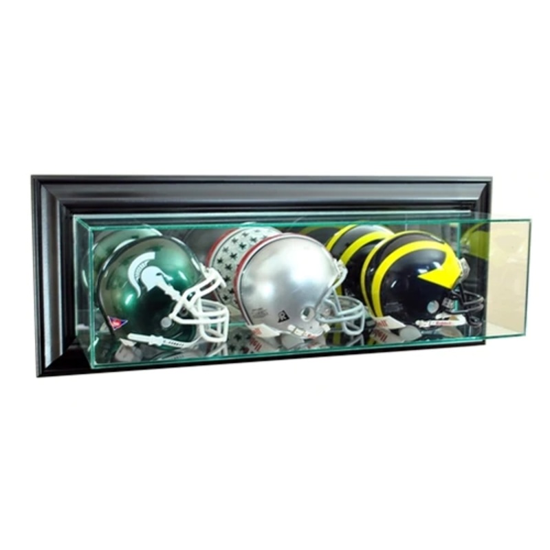 Wall Mounted Triple Mini Helmet Display Case with Mirrors