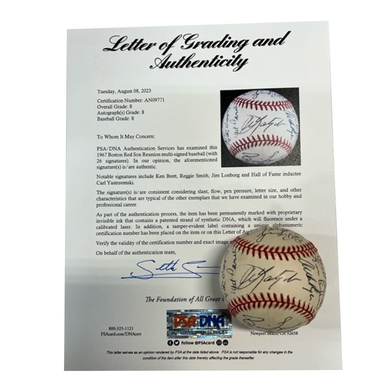 1967 Boston Red Sox Team Reunion Autographed Baseball PSA Grade 8 – Player’s Closet Project