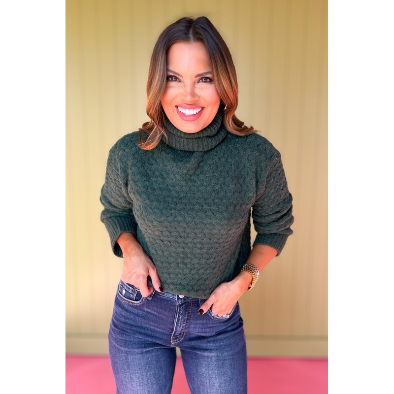 Dark Green Turtleneck Drop Shoulder Sweater *FINAL SALE* Small