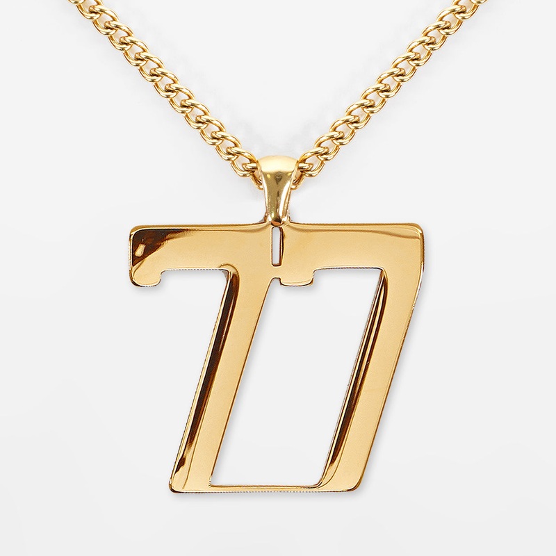 77 Number Pendant with Chain Necklace – Gold Plated Stainless Steel Kids (16″) Gold