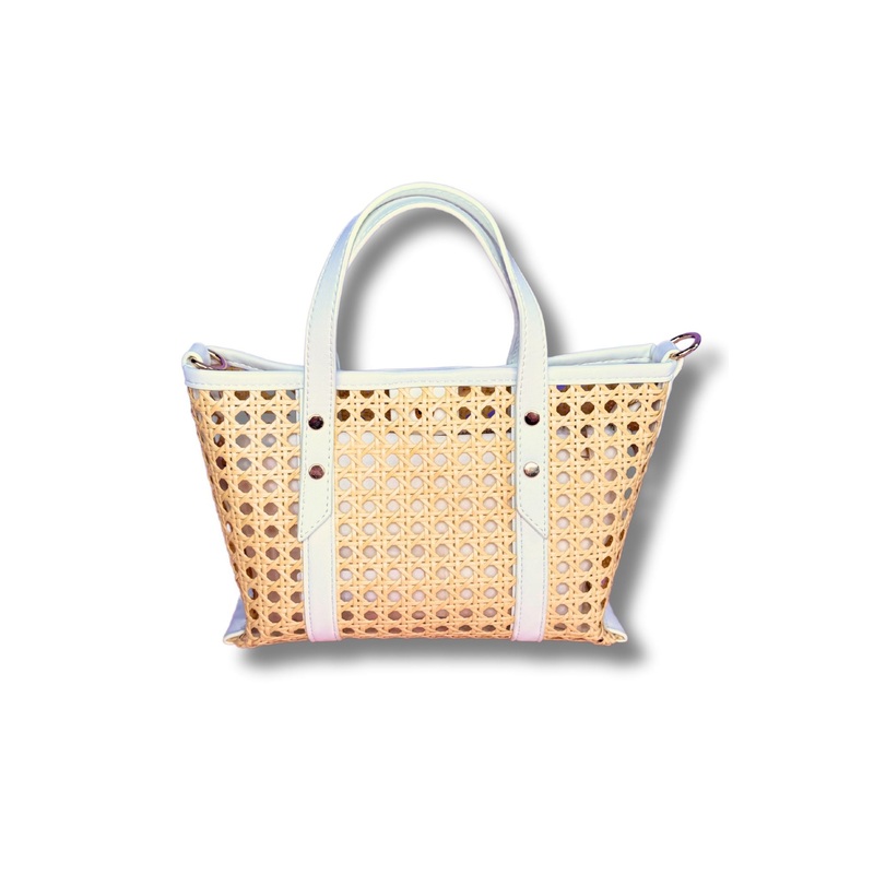 White Woven Basket Weave Double Handle Purse