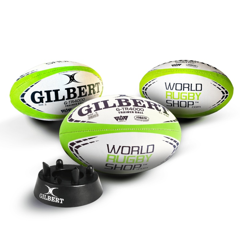 Gilbert WRS G-TR4000 Rugby Training Ball Size 5 Set of 3 + Kicking Tee 5 Green