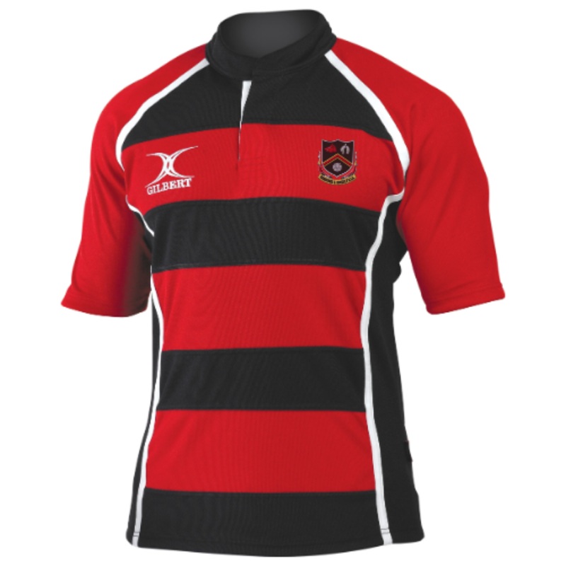 Bradford & Bingley RFC Child’s Red / Black Xact II Hooped Shirt 5 to 6 Yrs