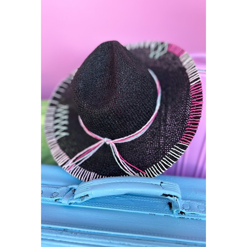 Black Multi Stitch Panama Hat