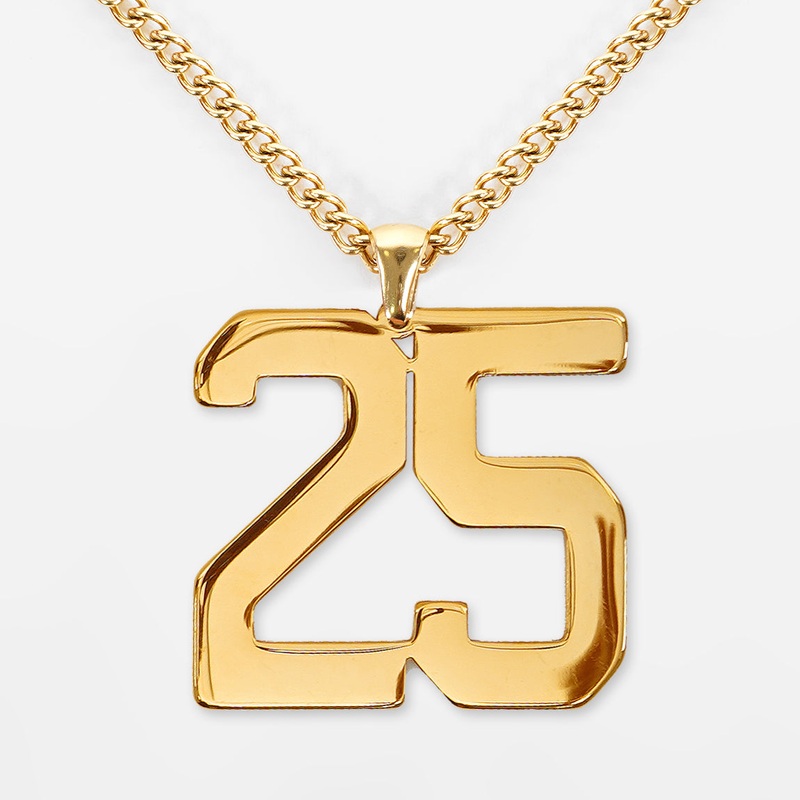 25 Number Pendant with Chain Necklace – Gold Plated Stainless Steel Kids (16″) Gold