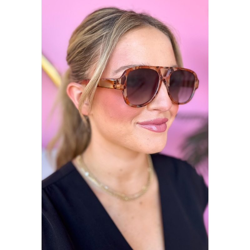 Brown Tortoise Black Lense Aviator Sunglasses