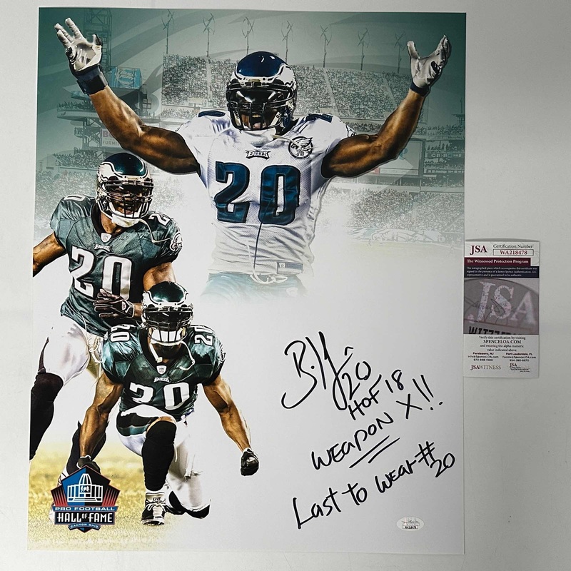 Autographed Philadelphia Eagles Brian Dawkins 3x Inscribed HOF 18 Weapon X Last To Wear #20 Philadelphia Eagles 16×20 Football Photo