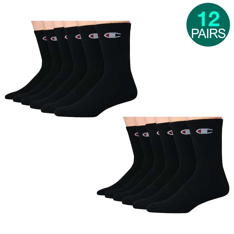 12-Pack Champion Crew Socks Black