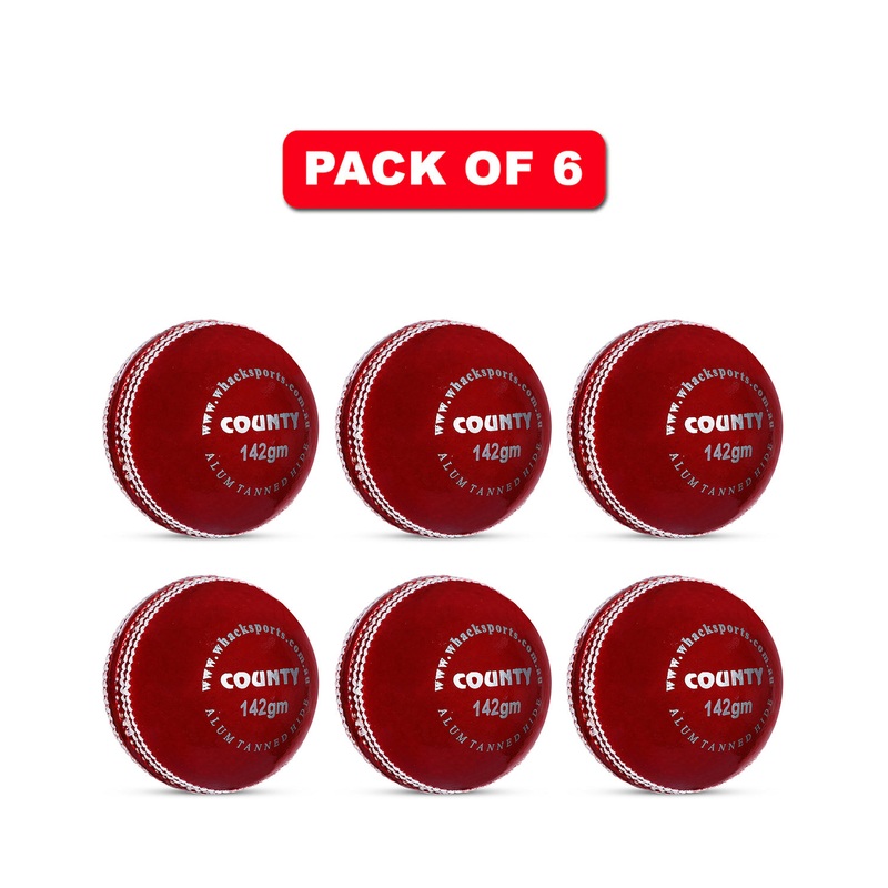 WHACK 2 Piece County Leather Cricket Ball Bundle – 142gm – Red – Pack of 6x or 12x Pack of 6