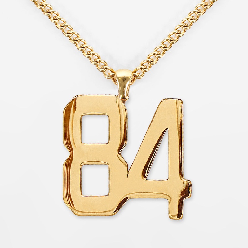 84 Number Pendant with Chain Necklace – Gold Plated Stainless Steel Kids (16″) Gold
