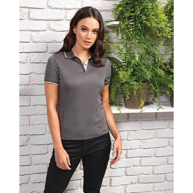 Women’s Contrast Coolchecker Polo Black/   Lime XS