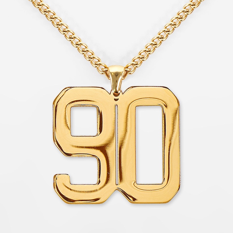 90 Number Pendant with Chain Necklace – Gold Plated Stainless Steel Kids (16″) Gold