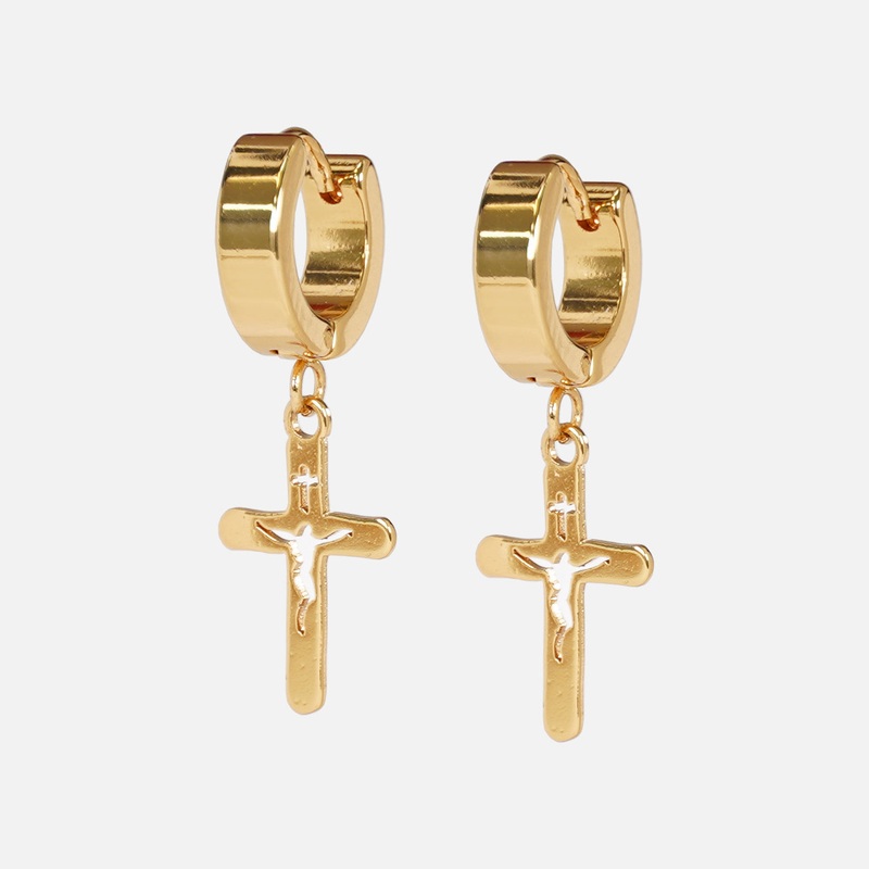 Crucifix Cross Earring – Gold Plated Stainless Steel one size Gold