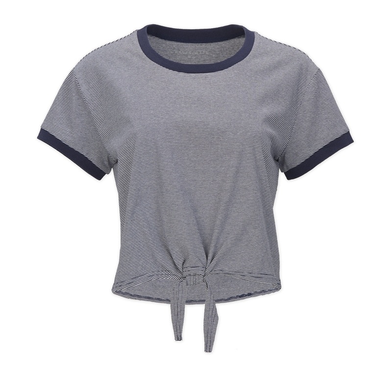 Boxercraft Women’s Striped Tie Front Tee Black-White XS