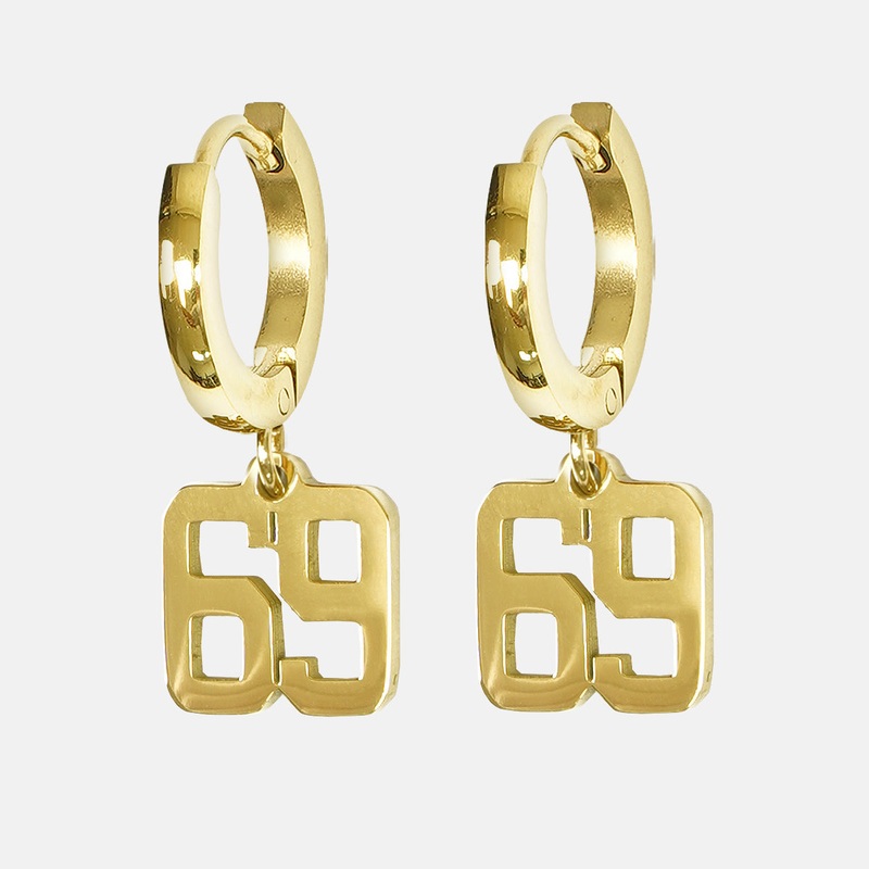 69 Number Earring – Gold Plated Stainless Steel Gold